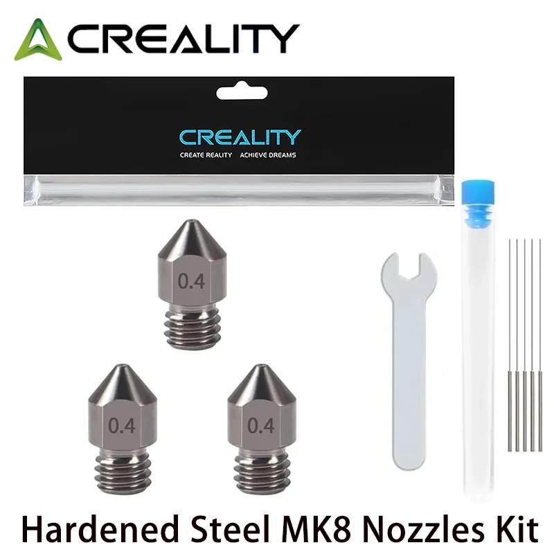 

﻿ Creality Official Hardened Steel MK8 Nozzles with Cleaning needle+Tool for Ender 3/Ender3 Pro/Ender 3 V2/Ender 5/CR-10 Series