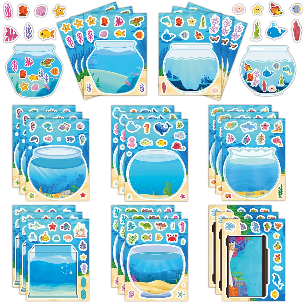 8/16 Blatt Kreative Aquarium Cartoon Puzzle Aufkleber Kinder Machen Sie Ihr eigenes DIY-Spiel Kinder Puzzle Aufkleber Spielzeug Geschenke