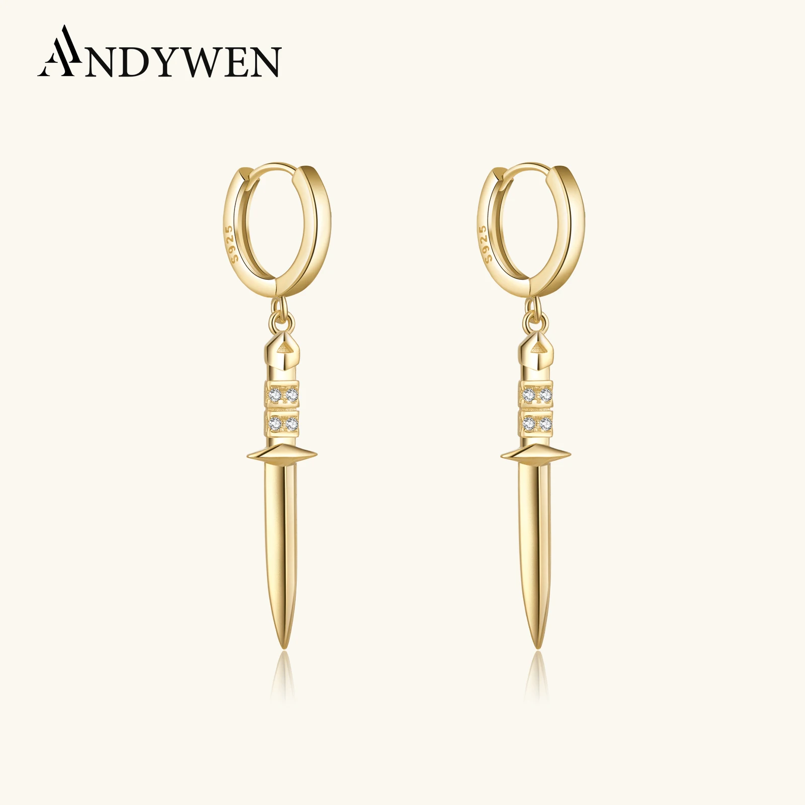 

Серьги-капельки ANDYWEN с круглыми стрелками, серебристые, золотистые серьги для пирсинга, клипсы в стиле рок, панк, роскошные украшения с кристаллами в подарок