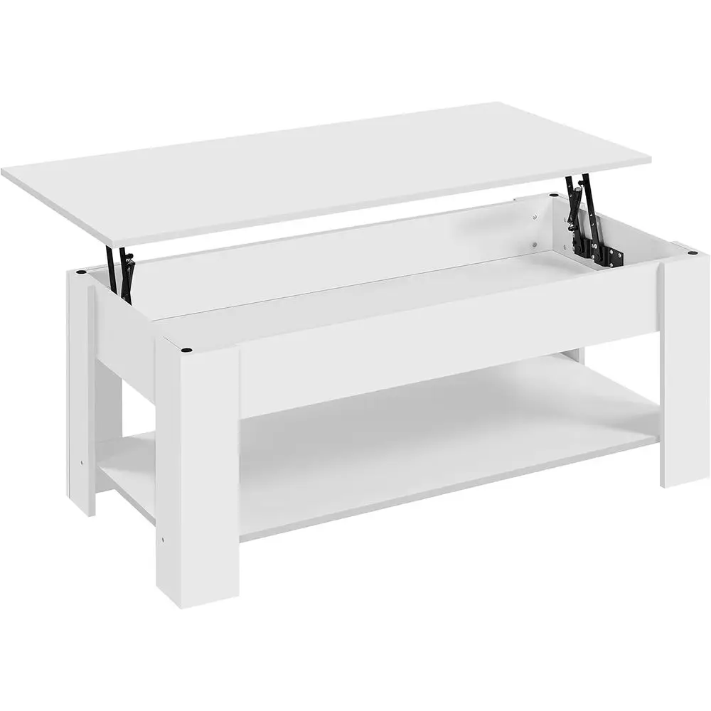 

Contemporary Coffee Table with Hidden Compartment & Storage Shelf, Adjustable Height, White, 47.5 Length
