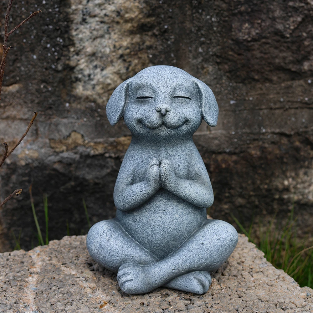 Vilead Yoga Meditation Dog Statue Outdoor Garden Decoration Yogi Gift Animal Figurines Labrador Sculpture Zen Home Decor Room