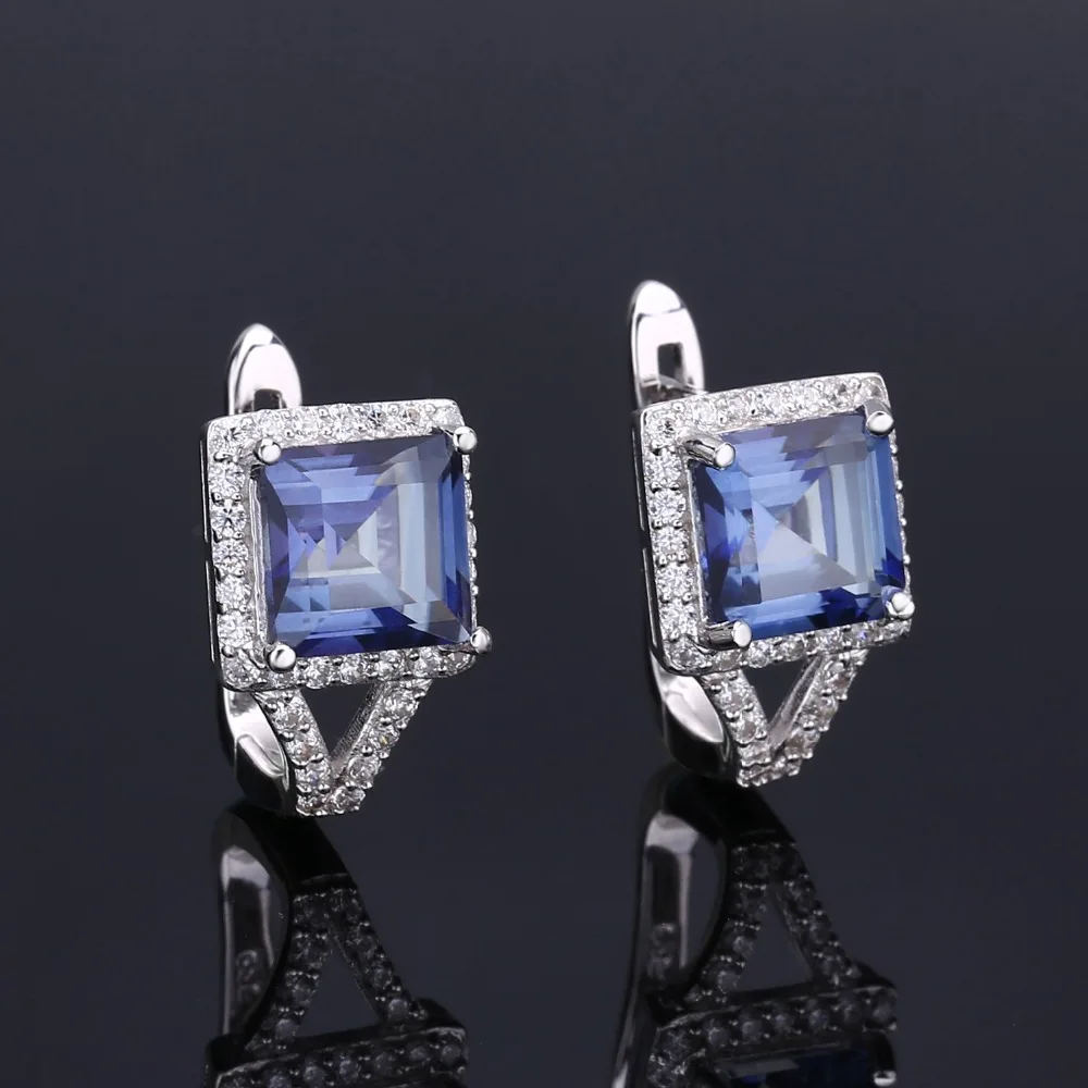 

GEM'S BALLET 4.16Ct Iolite Blue Mystic Quartz Wedding Earrings 925 Sterling Silver Gemstone Stud Earrings For Women Fine Jewelry