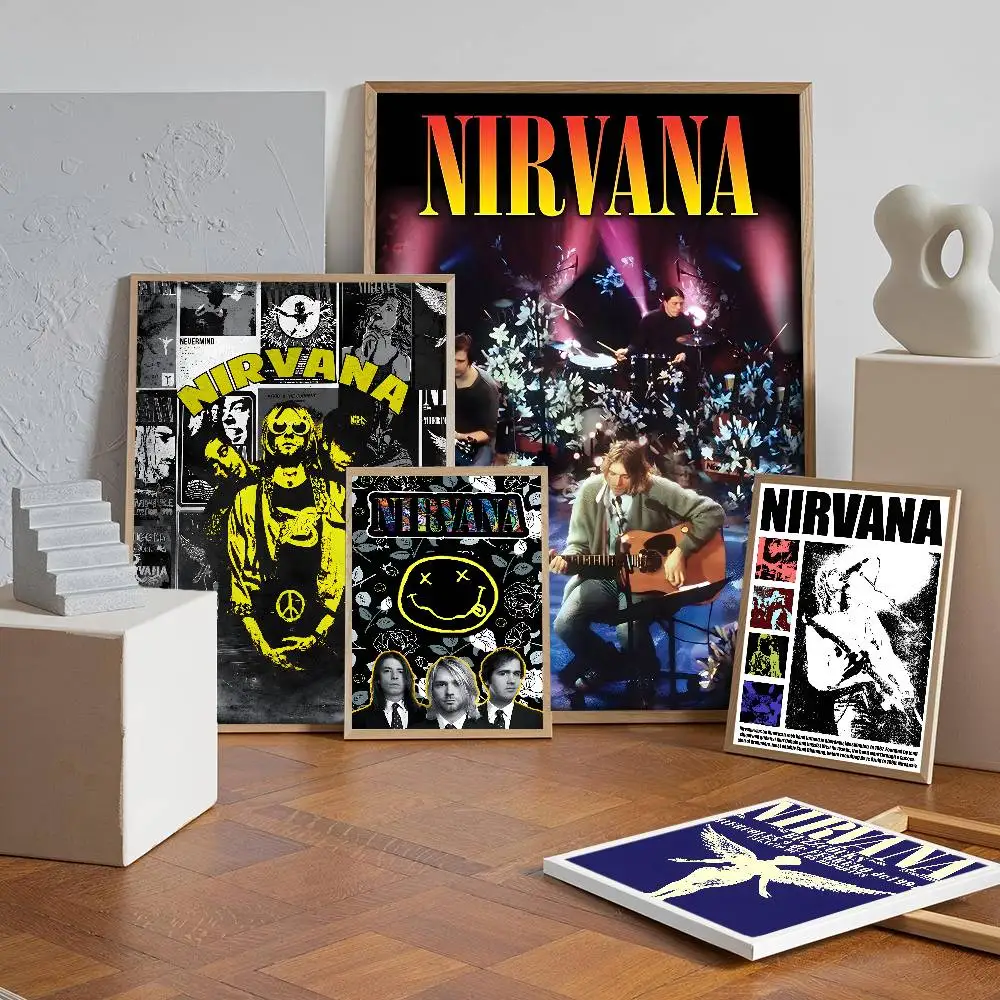 Nirvana Band Magazine Klassische Anime-Anime-Poster, klebrige Dekoration, Gemälde, Wandkunst, weiße Kraftpapier-Wanddekoration