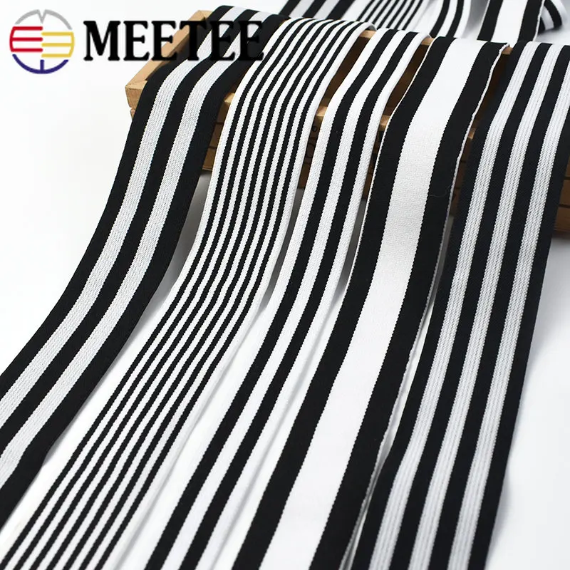 5/10Meters Black White Stripe Elastic Band for Clothes Pants Belt Rubber Bands Decor Sports Headband Ribbon DIY Sewing Accessory