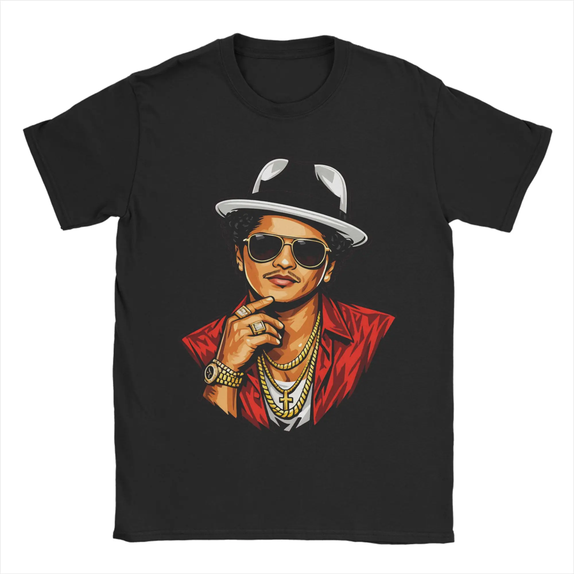 Men T-Shirts Rapper Bruno Mars Vector Style Vintage Pure Cotton Tee Shirt Short Sleeve  T Shirts Round Collar Clothes Plus Size