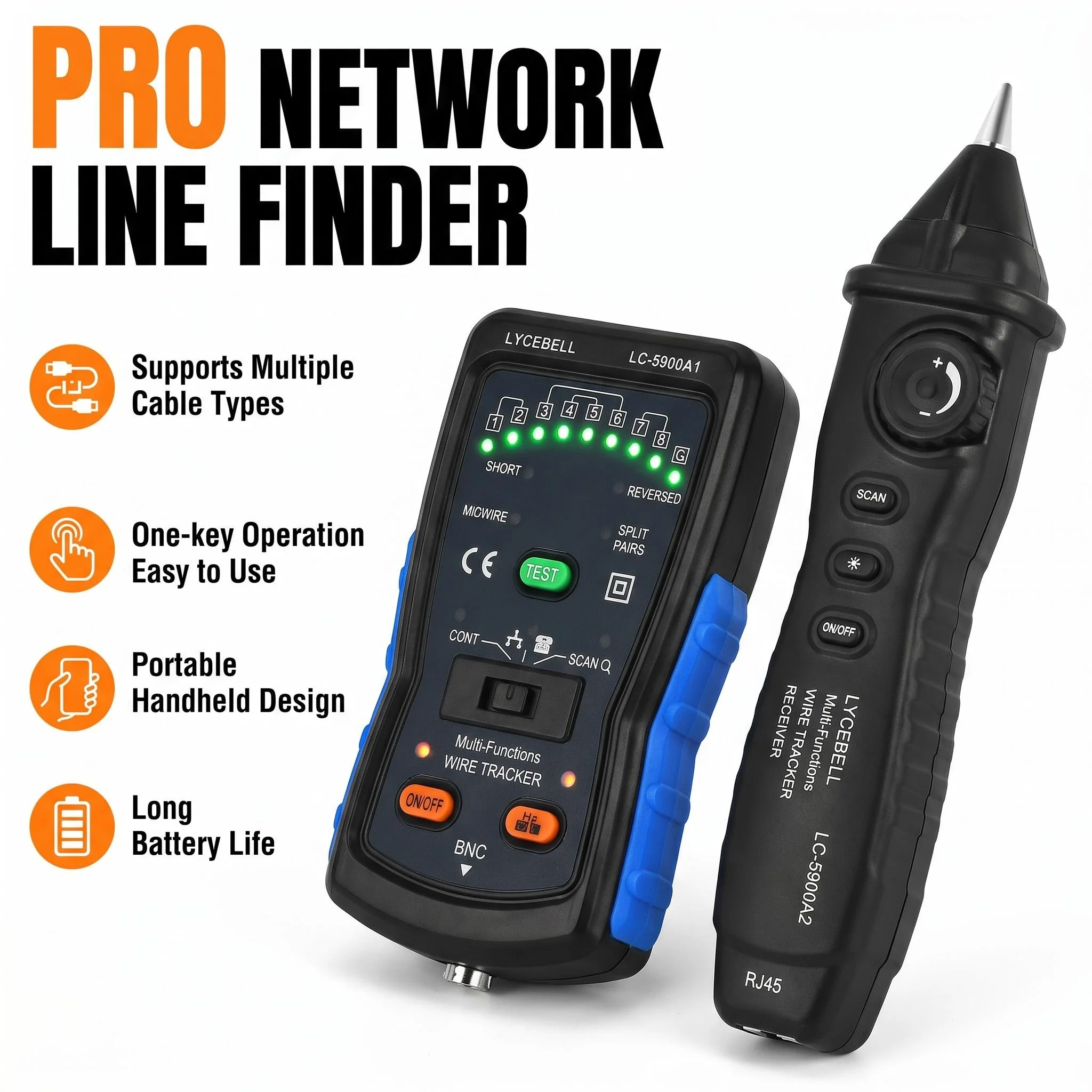 5900A Multifunction Wire Tracker Cable Tester RJ45 RJ11 Tone Generator NCV Detector for Network Telephone Electrician Repair