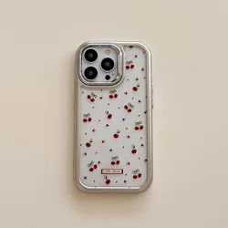 Korean Electroplated Frame Refreshing Cherry Chic Phone Case for iPhone 16 15 14 13 11 Pro Max Plus Back Cover for 12 Pro Max