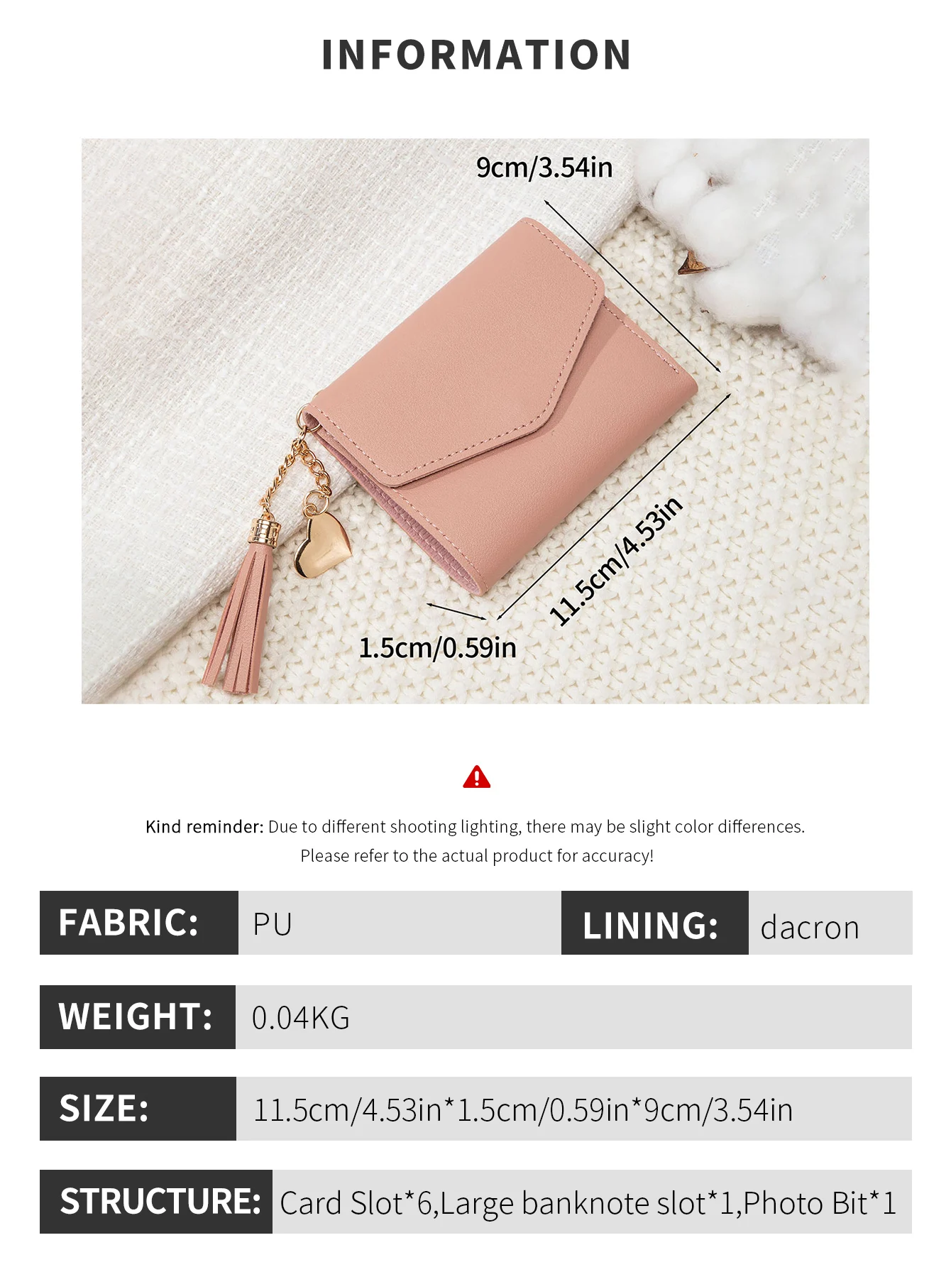 Kompakte Damen-Clutch-Geldbörse, schlankes Schwarz, tragbare Geldbörse mit goldfarbenem Druckknopfverschluss und Quastendetail, leichte Mini-Geldbörse – Detail 4