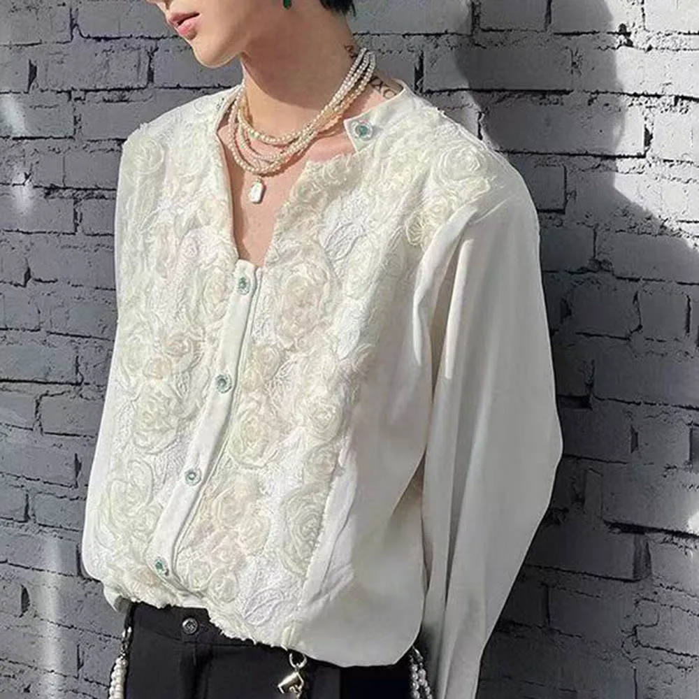 

Men's Three-Dimensional Rose Long-Sleeved Shirt American Retro Fashion Trend High Street Loose Breathable Niche New Men's Tops