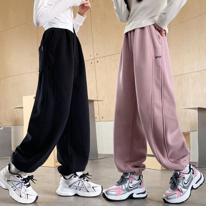 

New Autumn Children Casual Cotton Pants for Girls Slim Fit Loose Sports Trousers Kids Teenager Elegant Sweatpants Age 5-14 Years