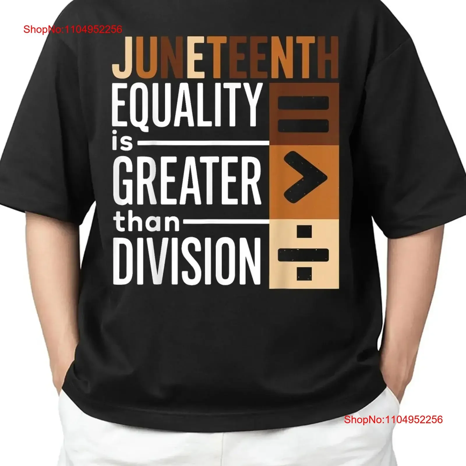 

Juneteenth Melanated Equality Is Greater Than Division Brown Adult S 4XL T Shirt vintage Washed Top For Everyday Wear fashion