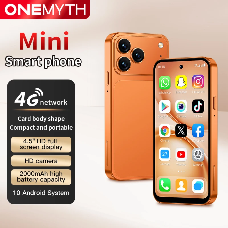 Fotografia 5: Smartphone Mini ONEMYTH A19 Pro com Tela de 4.5'', Quad Core, 2000mAh, LTE 4G, Dual SIM, Tipo-C, Android 10.0, Desbloqueio Facial