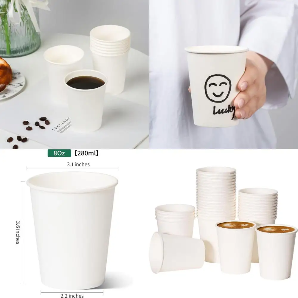 

1000 шт., одноразовые бумажные кофейные чашки на 8 унций, белые, идеально подходят для офисного использования