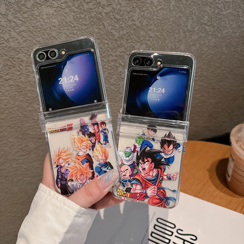 Fashion Japan Anime Dragon Ball Goku Saiyan Transparent Phone Case For Samsung Galaxy Z Flip 7 6 5 4 3 Hard TPU Cover