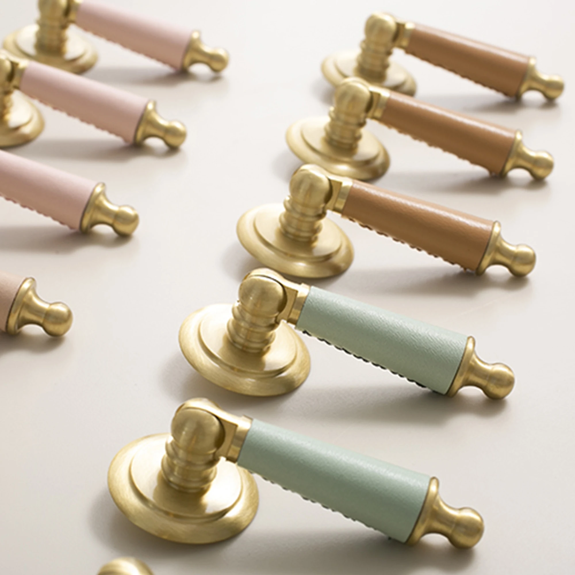 Leather with Brass Wardrobe Pulls Kitchen Cabinet Handles Multicolor Drawer Knobs Single Hole Modern Furniture Hardware 1 piece