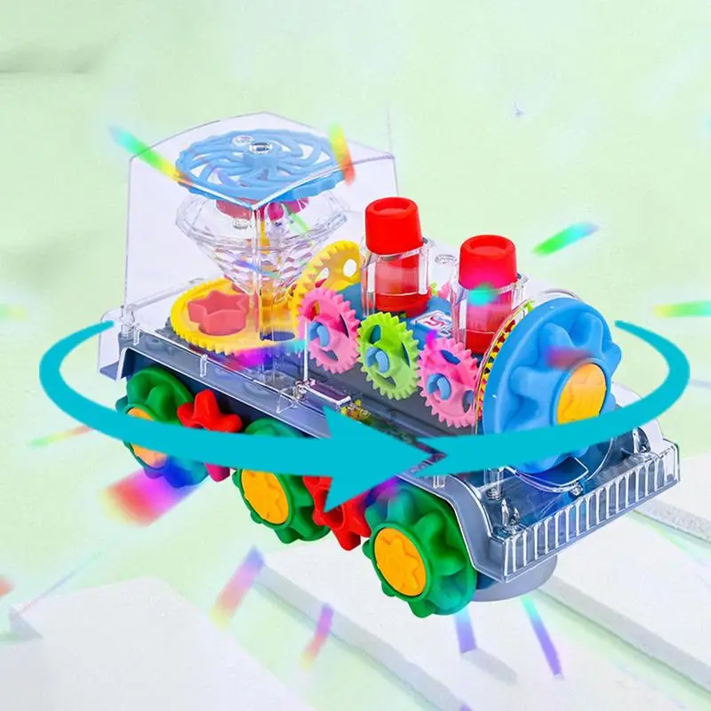 Tren de juguete con rotación de 360 grados, tren de engranaje resistente con luces Led y música, tren de colores brillantes, juguete con motor para niños