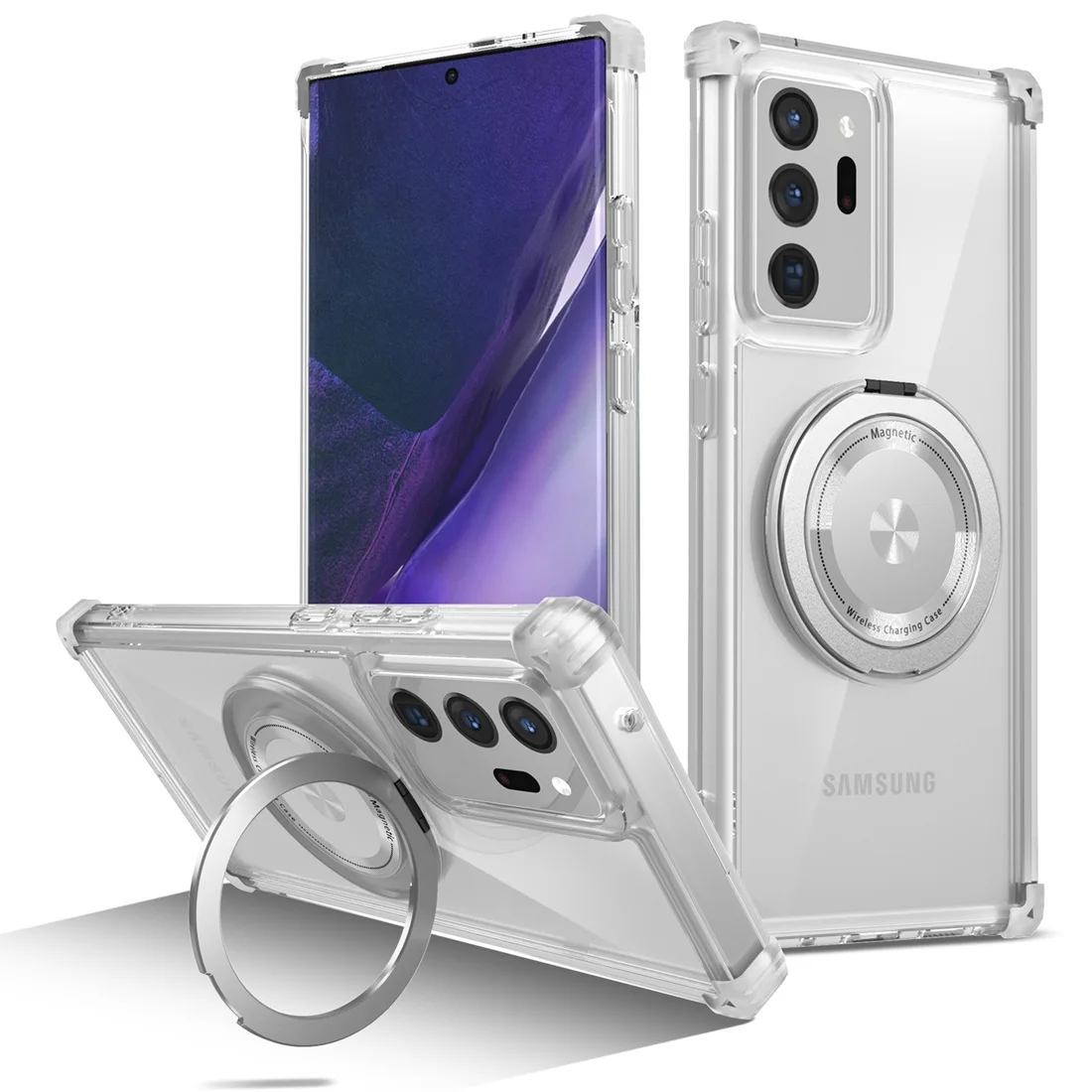 Clear Phone Case, 360 degrees Rotate Ring Magnetic Kickstand For Samsung Galaxy Note 20 Ultra 5G Case Compatible with MagSafe