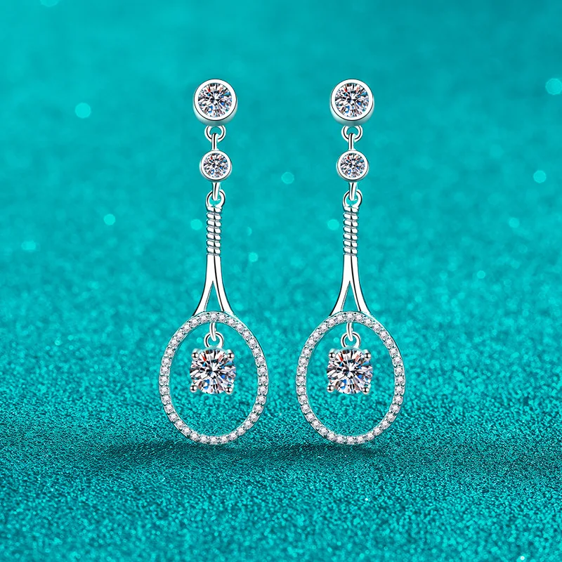

Luxury Platinum PT950 Drop Earrings for Women 1ct Moissanite Diamond Tassel Senior Sense of Personality Earrings Fine Jewelry