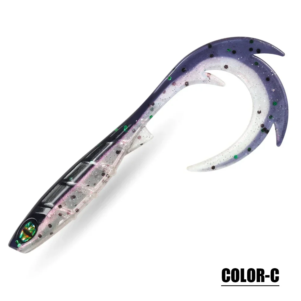Spinpoler 9,5 cm langer gewellter Locken-Schwanz, weicher Köder, Angelköder, 3D-Augen-Silikon-Swimbait, gefälschte Fische, Bass, Forelle, Zander, Meer, Jig-Angeln