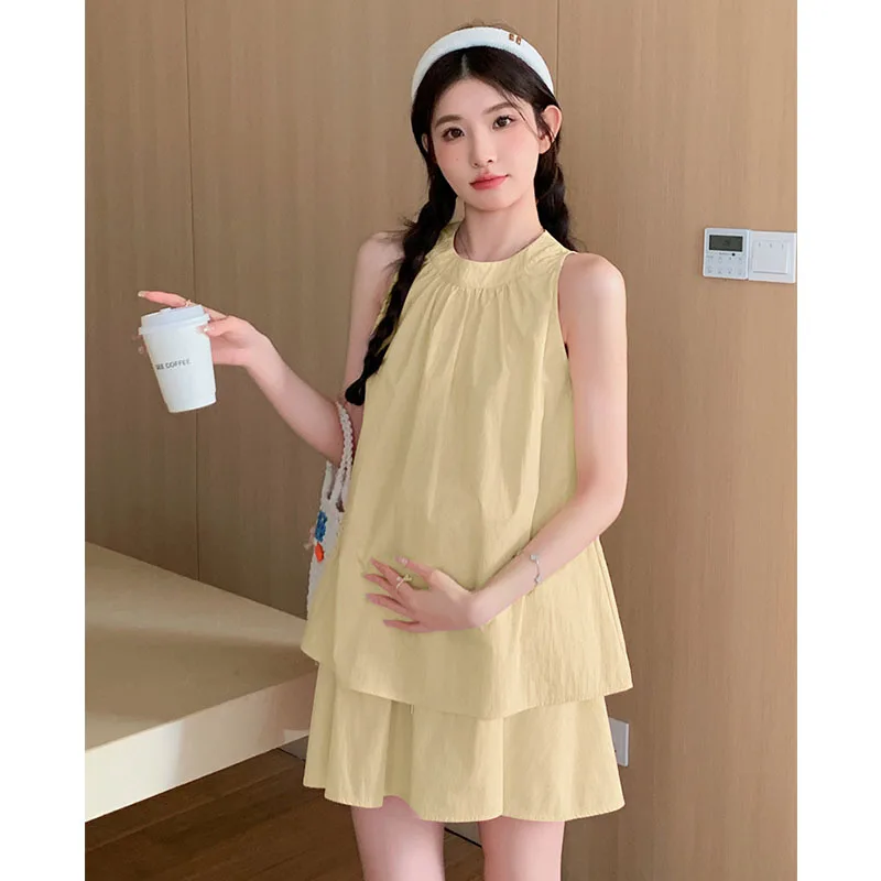 ملابس حمل ملابس الصيف 2025 جديد دمية بلوزات وسراويل قصيرة 2 قطعة مجموعة للنساء الحوامل عصرية ومريحة #2