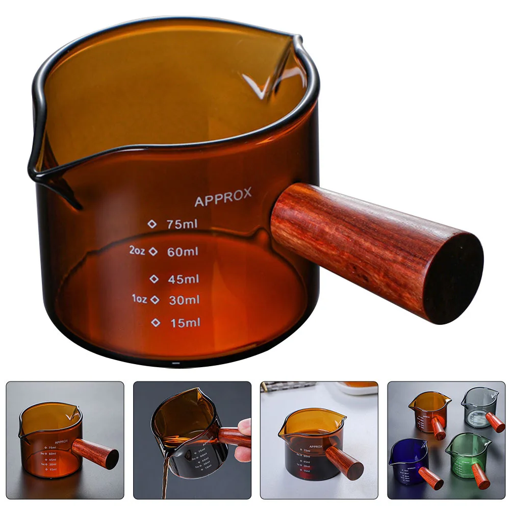 

Double Spout Milk Jug Wooden Handle Glass Coffee Pitcher Smooth Easy Clean Hygienic Multi Purpose Sauce Container Kitchen