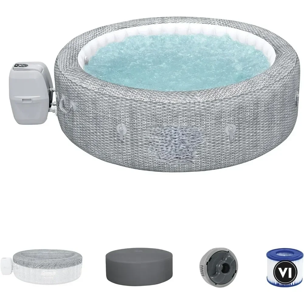 Inflatable Hot Tub,7 Person PortableOutdoor Spa with 180 Soothing AirJets and Insulated Cover, Gray, Swimming Pools