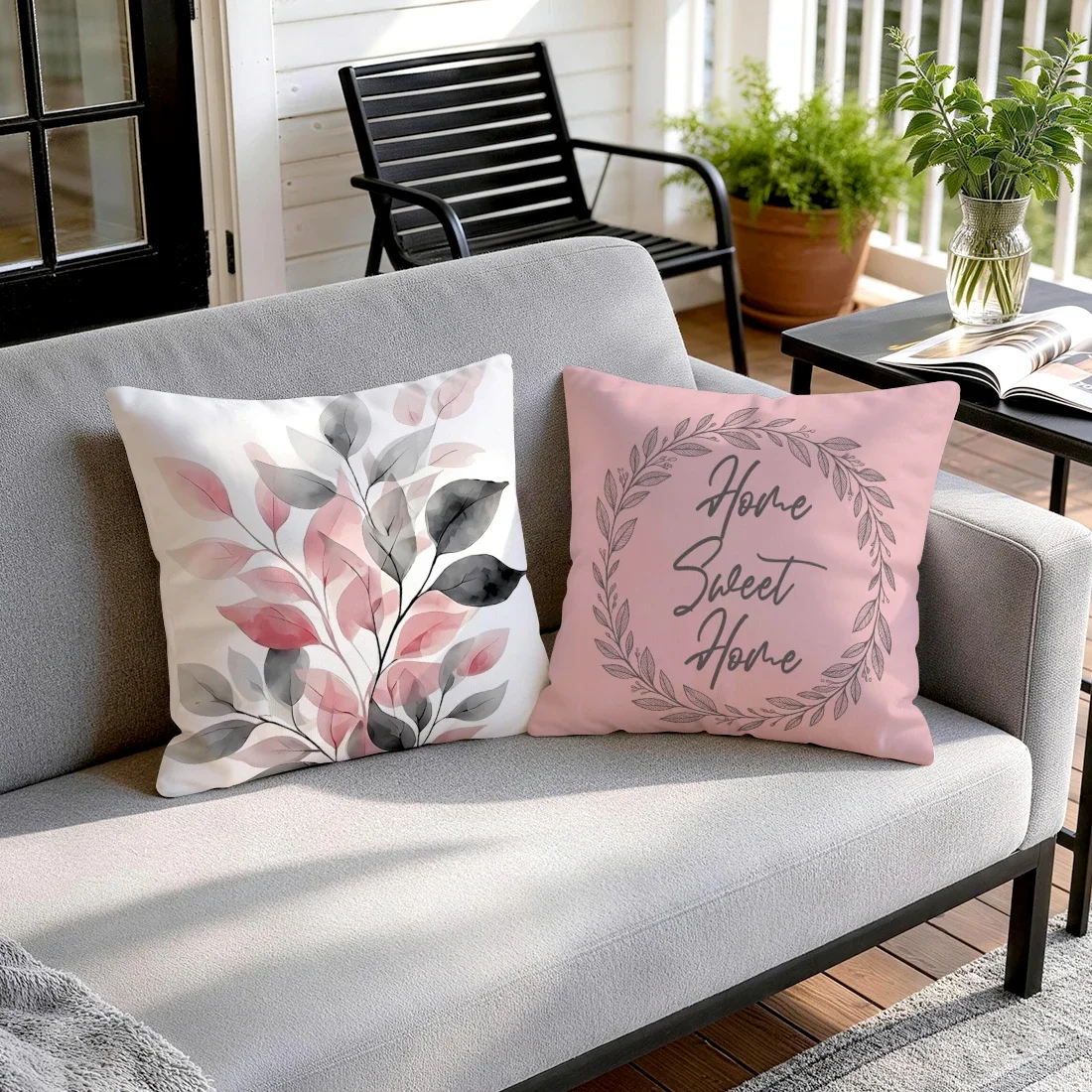 1pcs/4pcs Pink Tone Ink Leaf Text Cushions Pillowcase Polyester Cushion Cover Throw Pillow Pillowcover Home Car Sofa Decor