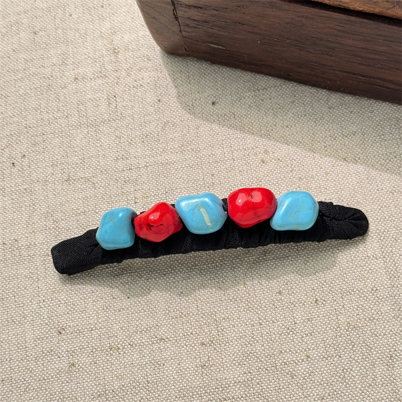 Retro Ethnic Style Tibetan Agate Turquoise Beeswax Hairpin Handwoven Unique Design Beach Side Clip Women's Fashion Accessories