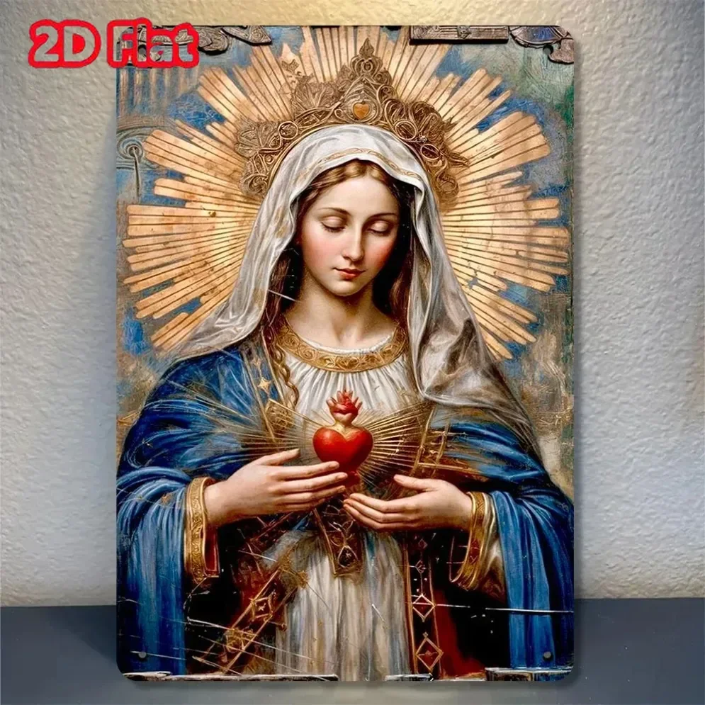 Home Decor Iron Sheet Painting,Virgin Mary Sacred Heart Metal Sign - 2D Wall Decor for Multiple Spaces - Great Religious Gift