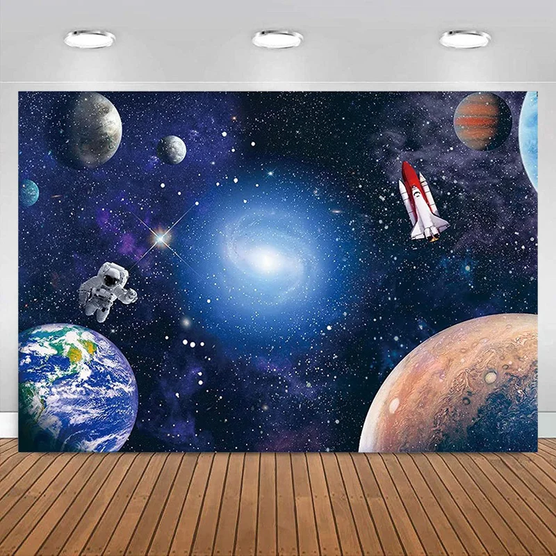 Outer Space Backdrop Kids Astronaut Birthday Party Decoration Universe Galaxy Stars Baby Shower Background Photography Banner