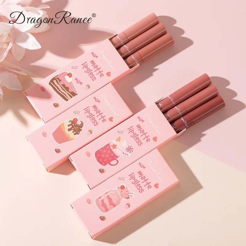 3 Stks/set Fluweel Matte Lipgloss Set Matte Langdurige Waterdichte Lippenstift Kit Voeden Hydraterende Professionele Lip Make-Up Cadeau