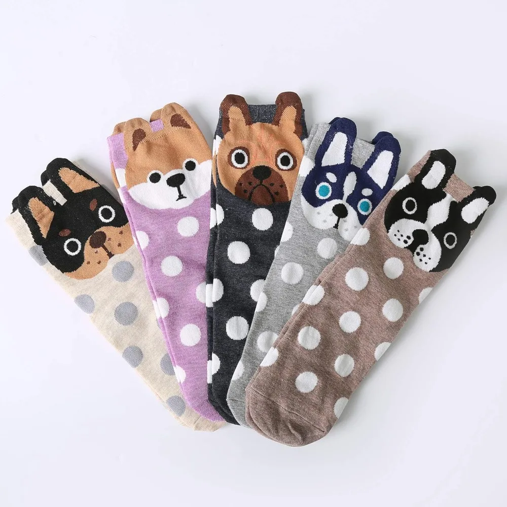 5 Pairs Womens Cute Animal Casual Socks, Girls Fun Cozy Cat Dogs Sock