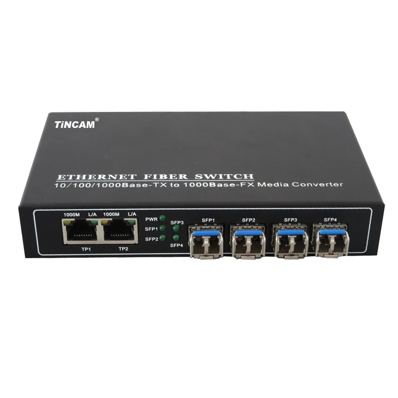 Гигабитный 2 порта Ethernet TiNCAM 4*1,25g, модуль SFP, оптоволоконное оборудование, медиаконвертер Optilink, неуправляемый переключатель агрегации