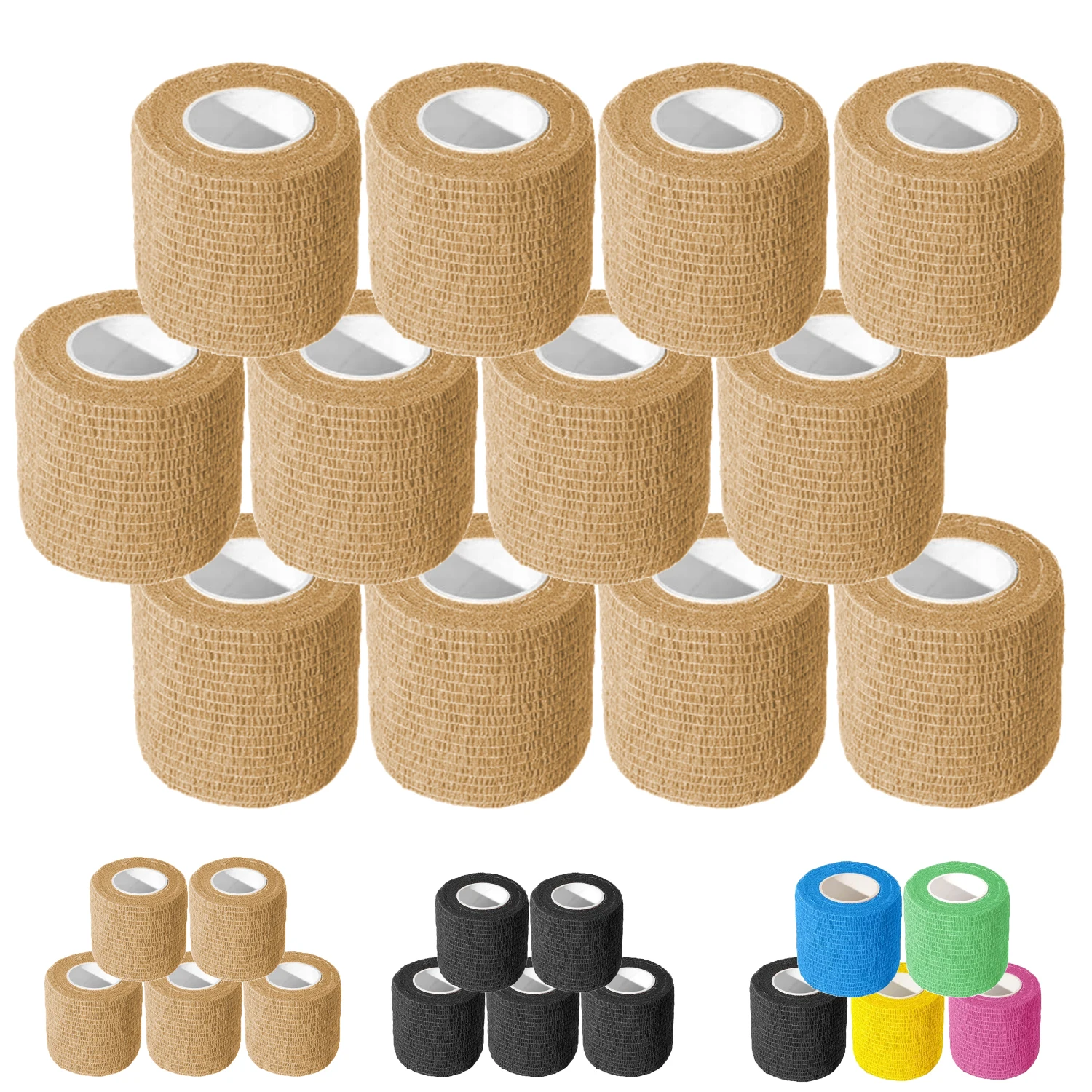 12 Pack Self Adhesive Bandage 2 Inch x 5 Yards Breathable Cohesive Bandage Wrap Rolls Elastic Tape for Sport, Wrist, Ankle Tap