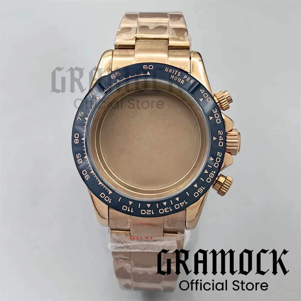 Мужской корпус для часов из розового золота 39 мм с ремешком Oyster, синий, коричневый, черный, керамический безель, сапфировое стекло для кварцевого механизма VK63A VK64