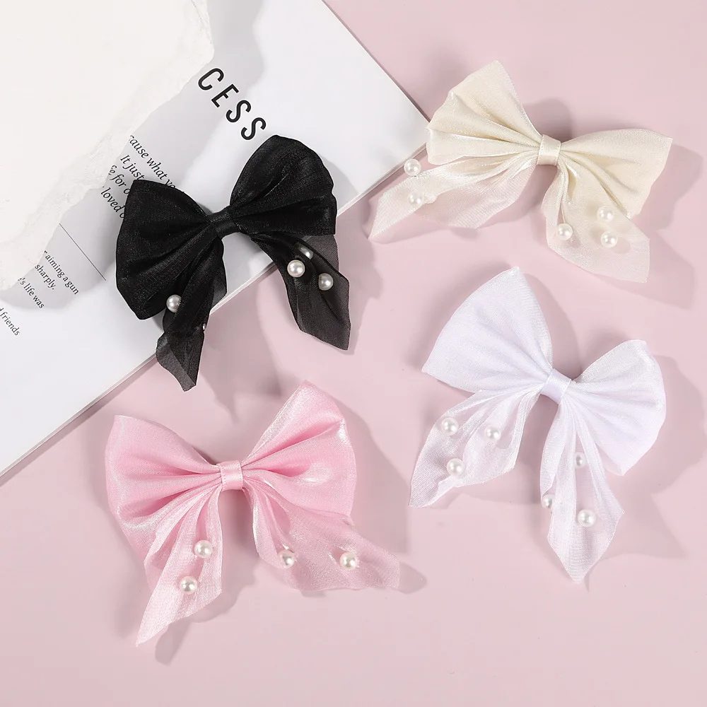 【1 Pair】Pearl Flower Clip Butterfly Barrette Hair Korean Hair Accessories Ribbon Hairpin Cute Things Cheap Hair Bow Mesh Hairpin