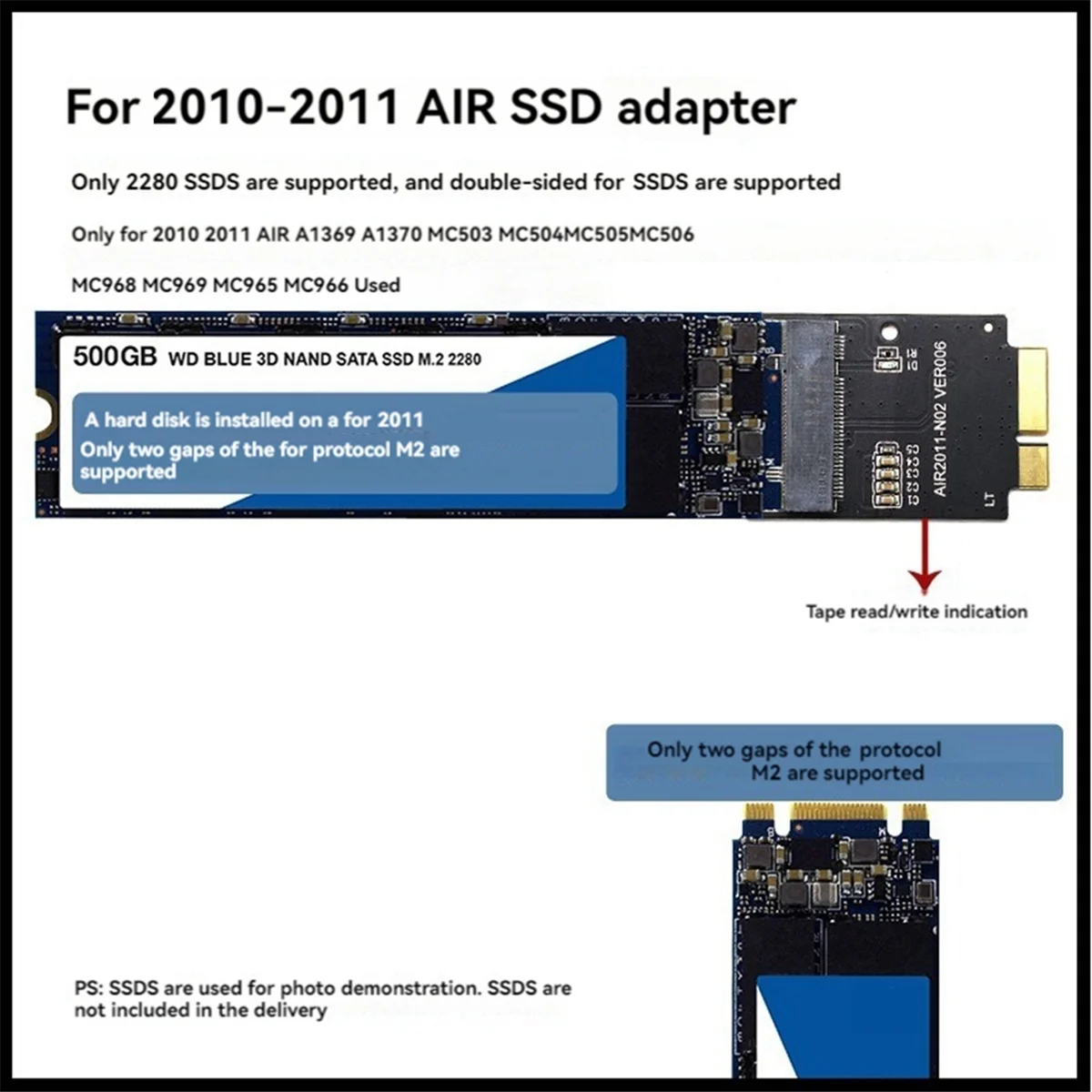 ABGN M.2 NGFF SATA SSD-Adapter für 2010–2011 A1369 A1370 M2 SSD-Konverterkarte, unterstützt nur 2280 M2 SSD