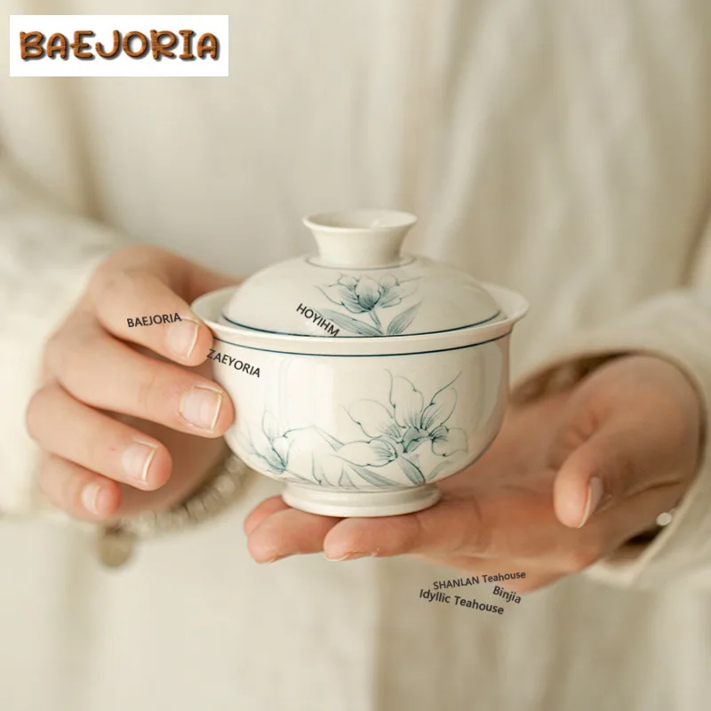 

Plant Ash Hand-painted Lily Gaiwan Vintage Tea Tureen Tea Bowl With Lid Kit Tea Maker Cover Bowl Teaset Supplies Ornaments Craft