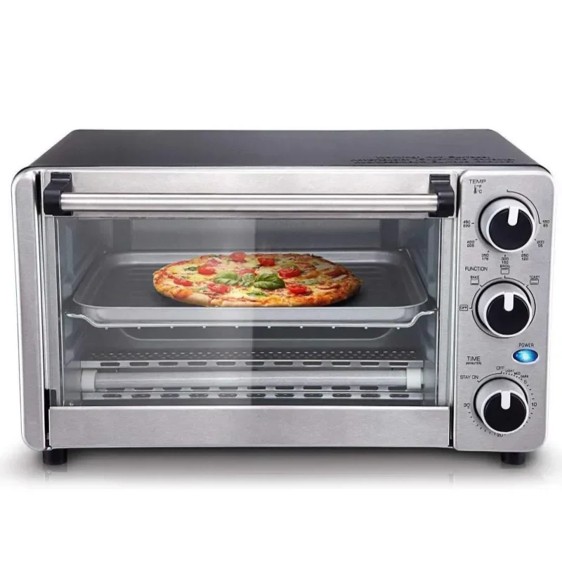 Toaster oven 4 slices, multifunctional stainless steel finish, with timer-toast-baking-grilling pan and grill