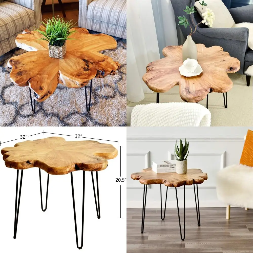 

Rustic Cedar Live Edge Coffee Table - 32 Wide x 32 Deep x 20.5 High for Various Rooms