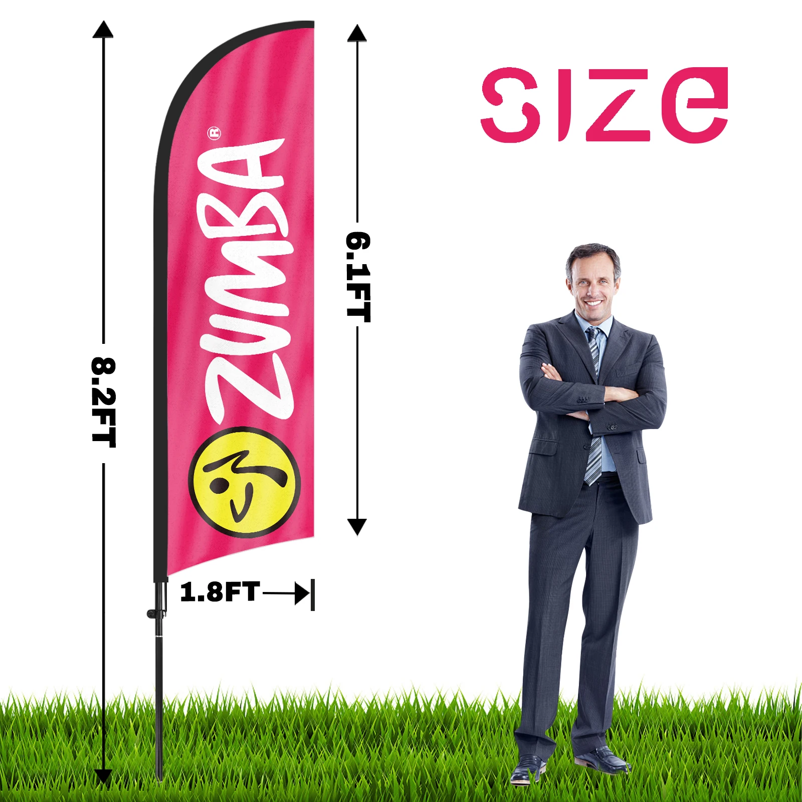 FSFLAG 1 szt. 280CM flaga z piór Zumba z masztem reklamowym na zewnątrz baner dekoracyjny dla firm i witryn sklepowych