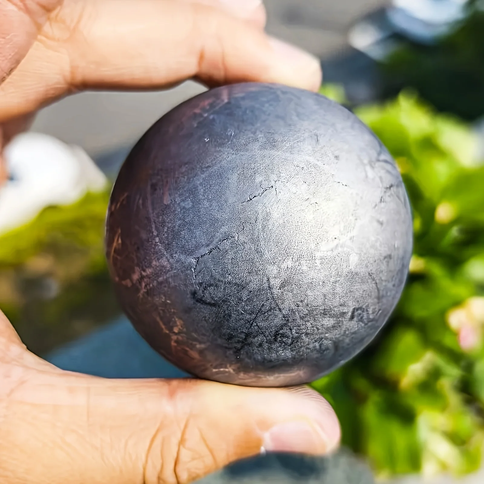 

1pc Natural Schungite Sphere with Glossy Black Metal Finish, Home Decor, Spiritual Meditation Jewelry, Crystal Collectible