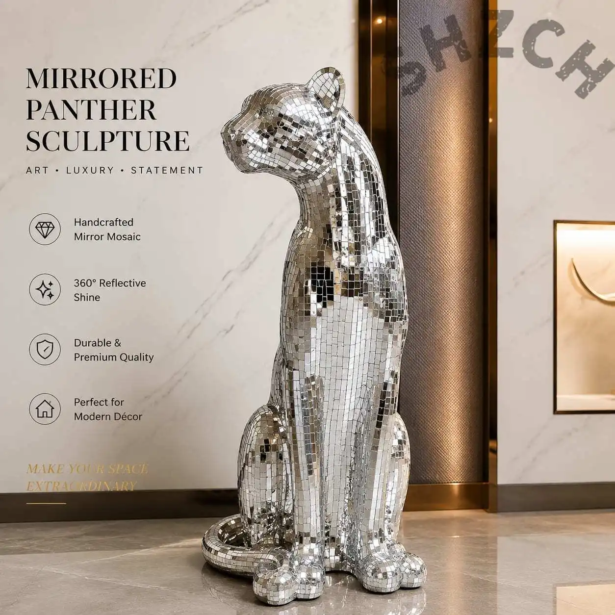 Glitter Glass Leopard Sculpture – Nordic Animal Ornament for Modern Home Decor & Artistic Gift