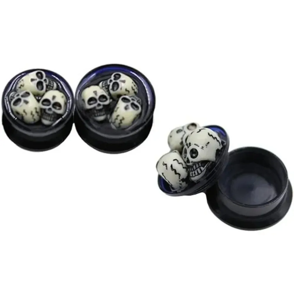 1 Paar schwarze Acryl-Ohrstöpsel mit Totenkopf-Motiv, Gehörkanalmessgerät, Expander, Ohrstöpsel, Piercing-Schmuck, 10 mm – 20 mm – Detail 4