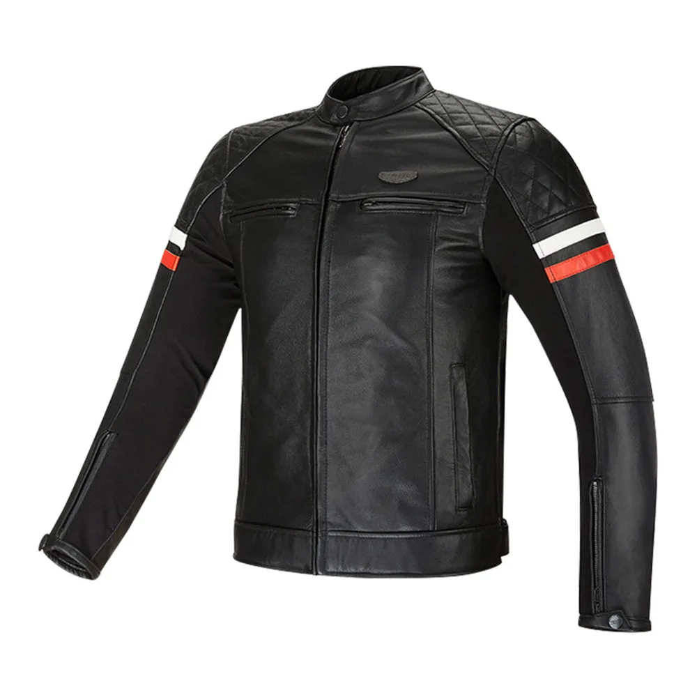 Motorcycle Jacket Interior Detachable Leather Jacket Cowhide Motor Jacket For Men Built-in CE Protector Biker Clothes Breathable