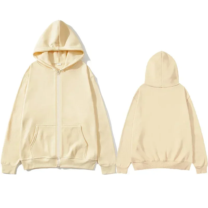 

2025 Autumn/Winter New Zipper Hoodie Men's and Women's Loose Fleece Street Personalized Hoodie Trendy Simple Solid Color Jacket