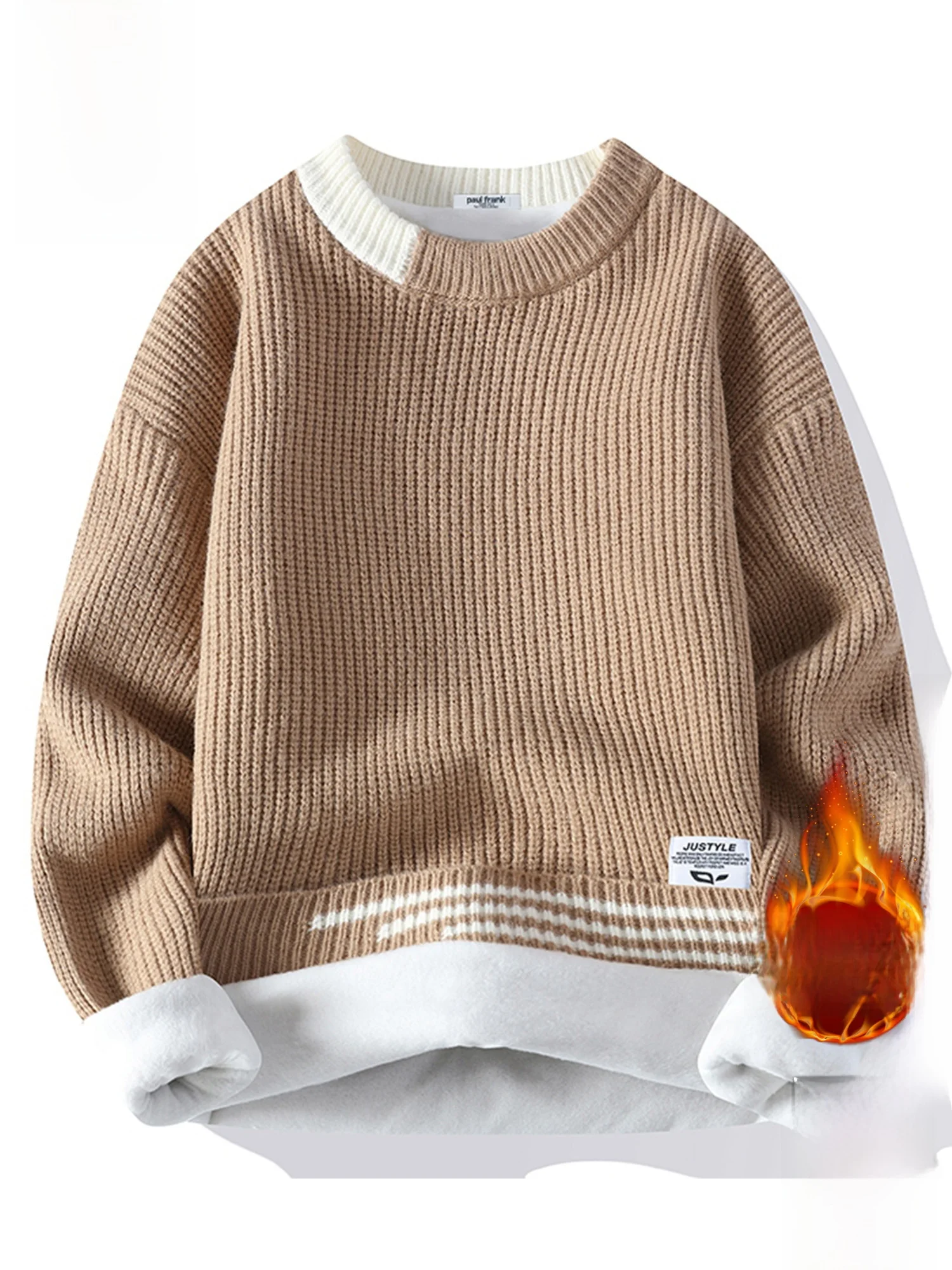 

PaulFrank Men's Fce Lined Knitted Sweater Warm Casual Loose Fit Winter Top American Sle Polyester Blend round Ne