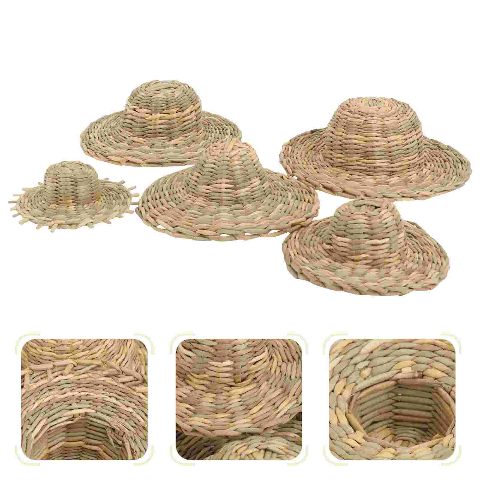 

5 Pcs Diffuser Pendant Hand Woven Straw Hat Decor Mini Hats Decorative Accessories Hand-woven Brown Costume Caps Child