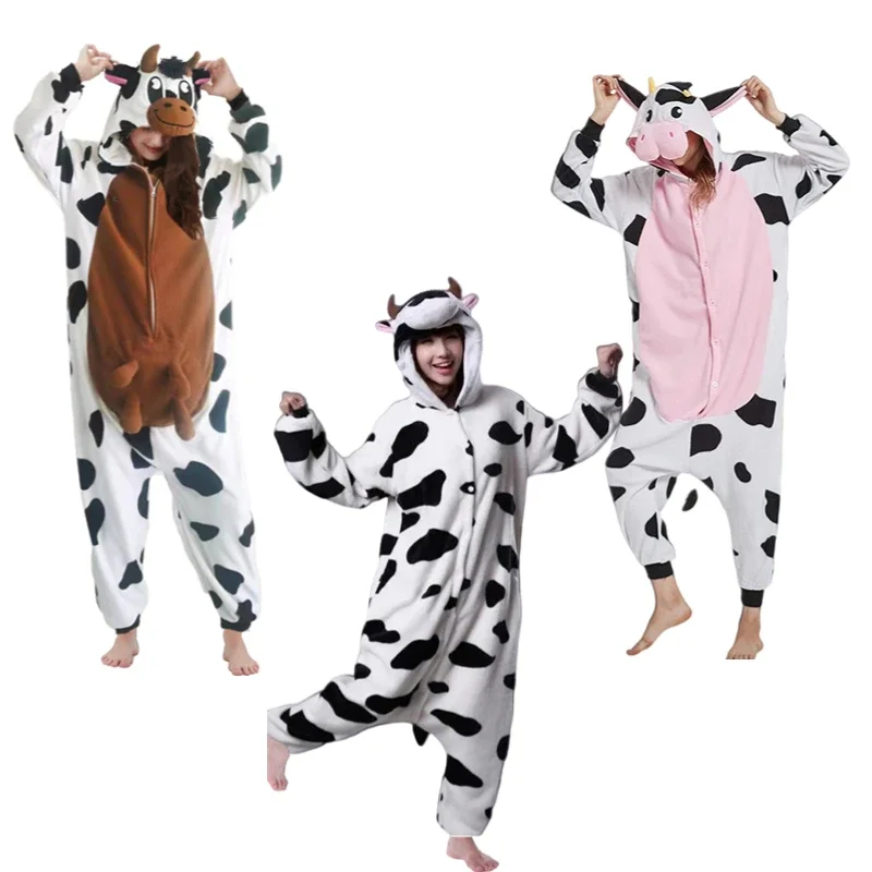 

Zipper adult unisex anime cow pajamas Halloween cosplay clothing costume party jumpsuit men and women raccoon Kigurumi onesie