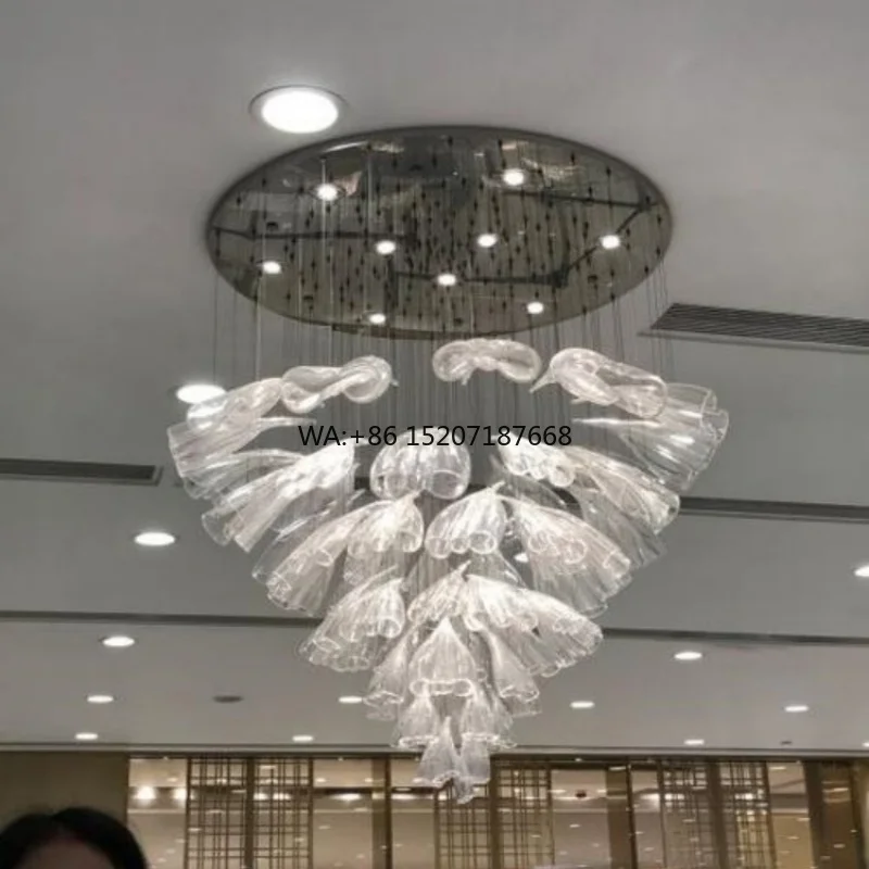 Luxury Modern LED Chandelier Rectangle-shaped Oval Butterfly Glass Hanging Lamp for High Ceilings Home Decor Living Room